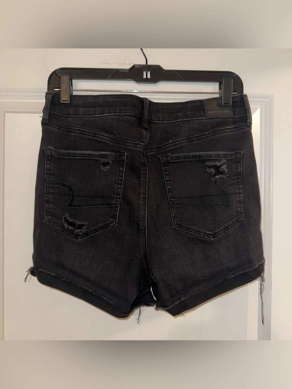 American Eagle High-Rise Distressed Black Denim Shorts - Women - Picture 5 of 5